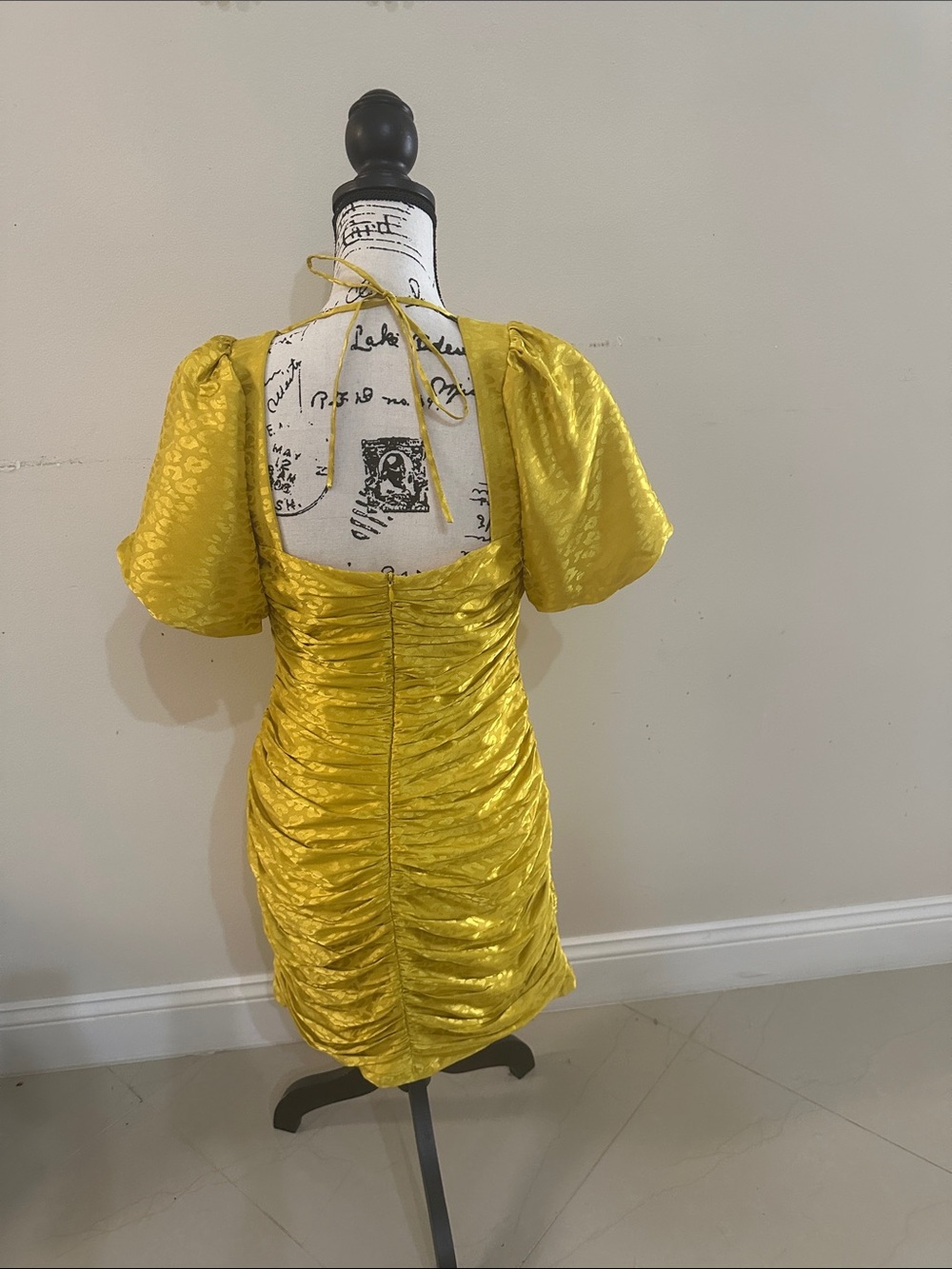 Adelyn Rae Yellow Ruched Mini Dress with Puff Sleeves - Picture 3 of 4